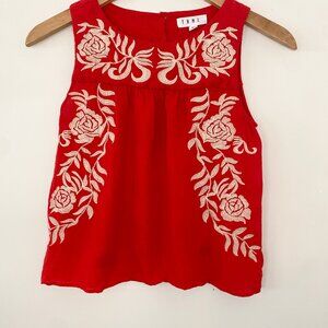 THML Red Sleeveless Embroidered Floral Blouse